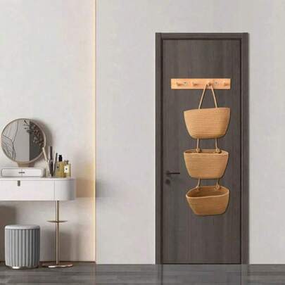 سلة تخزين معلقة على الحائط مصنوعة يدويًا من 3 طبقات - سلة منظم متعددة الاستخدامات للمستحضرات التجميلية والمستلزمات الصحية والملابس الداخلية والجوارب - تصميم قماشي قابل للطي، مثالي لديكور غرفة النوم والحمام وغرفة المعيشة، رفوف سلة معلقة، ديكور المنزل، هدية عيد الحب، عيد الأم، يوم المرأة