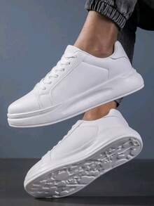 新款男士厚底滑板鞋，时尚韩版，四季皆宜运动鞋，时尚透气白色鞋，平底滑板鞋，百搭运动鞋 - 白色 - 查看 2