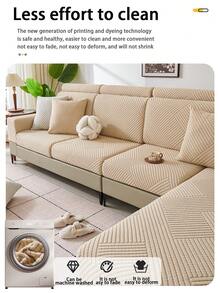 1pc Plush Jacquard Anti-Slip Sofa Seat Cushion Cover, Soft & Skin-Friendly, Pet-Proof, Elastic Sofa Slipcover, Suitable For L-Shaped Sofa And 1/2/3/4 Seater Sofa, Spring/Autumn (Sold Individually) - Khaki - View 10
