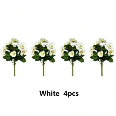 4PCSArtificial Flowers Artificial Pansy Bushes Faux Plastic Flower Fake Plants Indoor Outdoor Home Garden Decoration