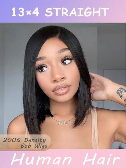 Fashion Lace Front Straight Bob Wigs Human Hair 13x4 Lace Bob Wig,Human Hair Short Straight Frontal Bob Wigs For Women,Human Hair Pre Plucked With Baby Hair 200% Density,Wigs For Women Made From Human Hair, Featuring Straight Bob Design With 13X4 Lace And 200% Density,Transparent Wigs Easy To Wear, Pre-Plucked, And Pre-Cut,Comfortable For Casual Attire,Perfect For Daily Use, Parties, Music Festivals