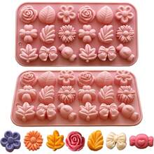 1/2pcs Flower Chocolate Mold, Silicone Ice Cube Tray, Daisy Candy Mold, Tulip Flower Mold, Bow Leaf Jelly Mold, Ice Mold Pudding Mold, Soap Mold, Cookie Mold, For Dessert Making - Multicolor - View 1