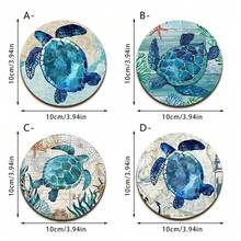 4pcs Wooden Sea Turtle Coasters, 4 Inch Heat-Resistant Non-Slip Drink Mats, Charming Beach Theme, Waterproof Insulation Pads For Cafe, Office, Kitchen And Dining, Holiday Home Decor, Birthday And Holiday Gifts For Friends And Family, 2D - Multicolor Coasters - View 10