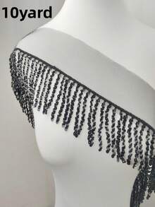 Glitter Sequin Fringe Trim 10cm Wide - Silver Lace Ribbon For Belly Dance Skirt, Prom Dress, DIY Sewing Crafts - 1Yd Or 3Yd (90cm/2.7m) - Black 7cm Wide Encrypted - View 17