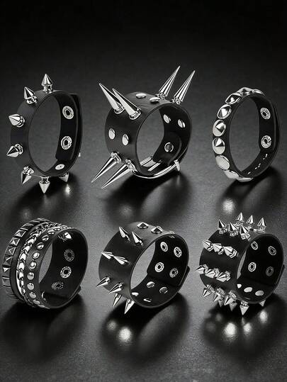 Pulseras de cuero con remaches punk, pulseras de cuero con tachuelas punk rock, pulseras de muñequera emo góticas con picos para atuendos de rockeros, set de pulseras con calavera para hombres y mujeres