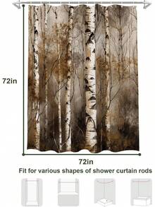 Birch Tree Shower Curtain Rustic Bath Curtains Decor Sets Grommet With Hooks 72W - White - View 8