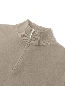 Men's Solid Color Long Sleeve Zip-Up Stand Collar Sweater, Versatile & Commuter-Friendly, Autumn/Winter - Camel - View 5