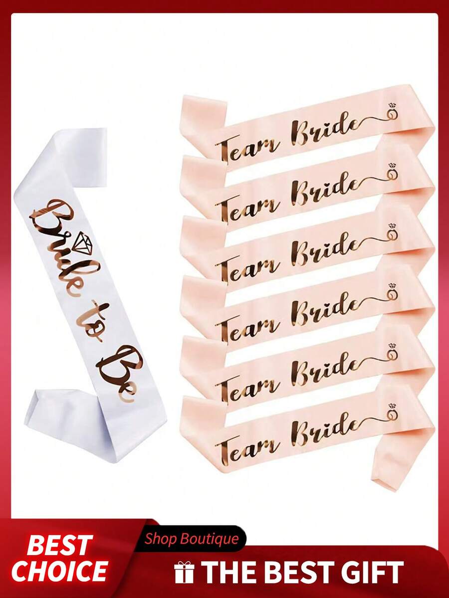 7件套，1条白色+6条黑色“准新娘”绶带，新娘绶带，单身派对绶带，单身派对，单身派对装饰，新娘送礼会和婚礼庆典及单身派对新娘回礼，绶带套装，带可折叠玫瑰金字母的单身派对绶带，伴娘，婚礼派对用品 - 香檳色 - 查看 1