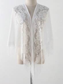 1 pieza Chal de encaje con diseño de borlas huecas para fiesta para mujer - Blanco - Ver 3