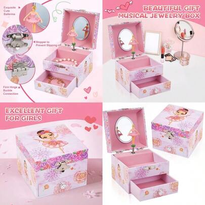 Girls Ballerina Musical Jewelry Box With Pullout Drawer And Spinning BallerinaCute Music Box For Kids Jewel Storage Gift Choice For Little Girls Ages 3-12