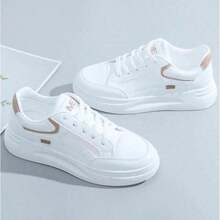 Thick-Soled Women's White Sports Shoes! Simple White / Height Increase, Soft And Elastic Leather A Luxurious Feel, Cloud-Like Sole Walking Without Tiring Feet! Suitable Daily Outings, Work Commuting, Dating And Shopping, Sports And Leisure, Suitable All Kinds Of Sports - Khaki - View 6