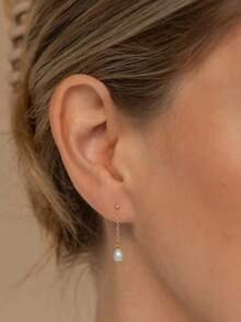 1pc Women's Pearl Earrings, Elegant Pearl Teardrop Earrings, 14k Gold Plated Hypoallergenic Dangle Earrings, Women's Gold Stud Earrings, Freshwater Small Earrings, Dangling Pearl Jewelry - Pearl Pendant Earrings - View 2