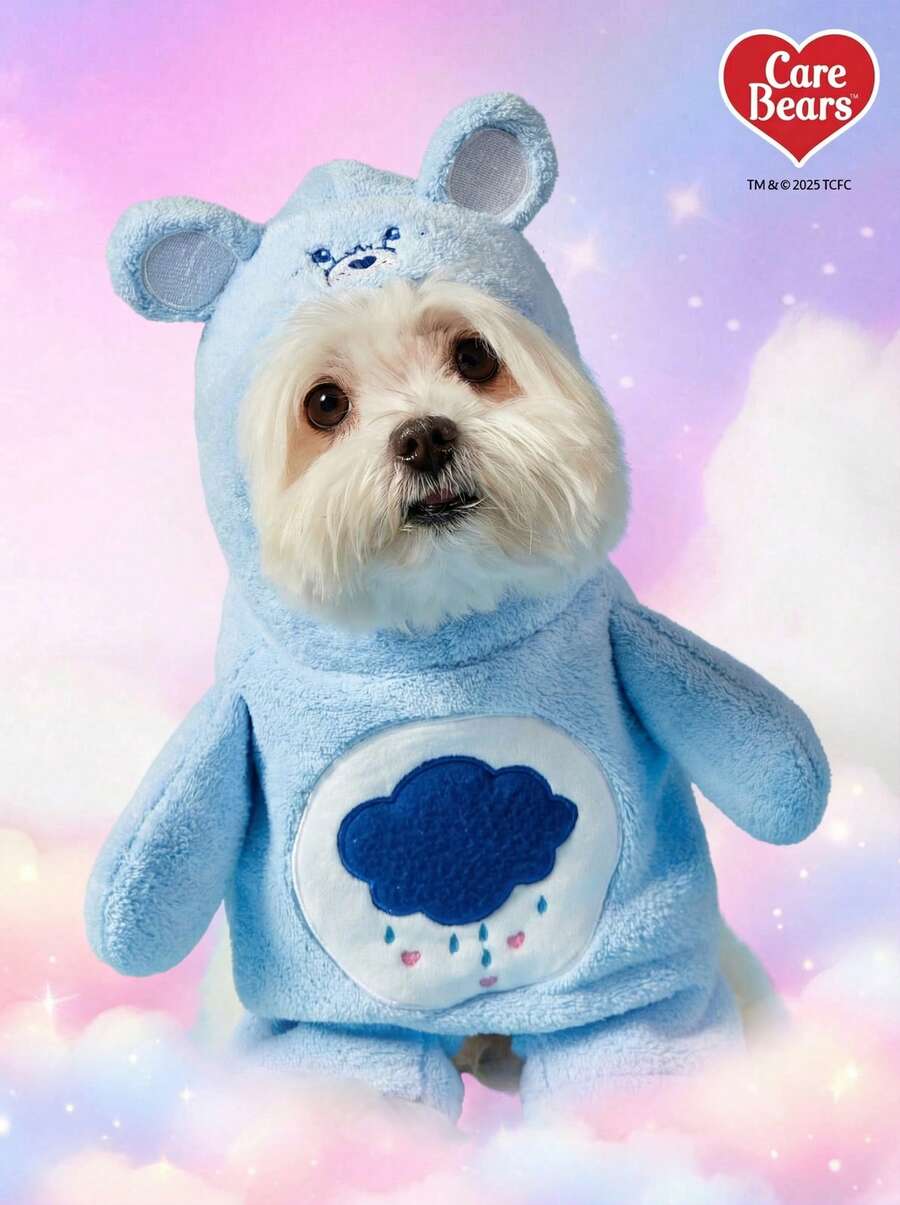 Care Bears X PETSIN 1件可爱蓝色小熊图案宠物服装，狗狗猫咪服装，幼犬幼猫装扮，卡通动物服装，圣诞节生日派对拍照服，柔软保暖，时尚宠物服饰 - 藍色 - 查看 1