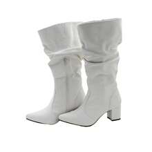 Women's Ruched Boot, Winter Fashion, Lirom Style, With Chunky Square Heel And Comfortable Toe. - White - View 4