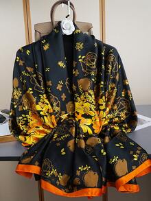 1 pieza Pañuelo de lujo, Pañuelo de cabeza con estampado de moda, Braga de cuello, Nuevo pañuelo de seda para mujer de 85*180CM, Chal, Pañuelo largo para exteriores, Adecuado para todas las estaciones - Multicolor - Ver 1