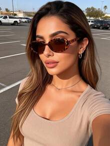 1pc Women's Fashionable Oval Frame Fashion Glasses, Classic Style Suitable For Daily Life And Summer Travel - 1pc trà đậu phụ khung - Xem 2