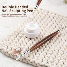 1 st nagelkonst snidningspenna dubbelhuvud silikonblomsnidningspenna justerbar limstift präglingspenna upphämtningspenna manikyrverktyg - Brun - Visa 6