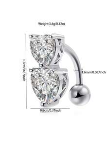 1pc Fashionable Luxury Zirconia Heart Shaped Navel Ring, Women's Body Piercing Jewelry, Suitable For Daily Wear, Beach, Party - Heart - View 7