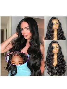 13x4 透明蕾丝前假发，真人发丝，带婴儿绒毛，长款波浪卷假发 - 节日圣诞特惠 36 英寸波浪卷蕾丝前假发，女士款，自然黑色真人发丝，180% 密度，长款波浪卷蕾丝前假发，自然逼真，适合角色扮演服装配饰，自然卷曲发际线，时尚长卷发假发，波浪造型，日常佩戴设计，黑色可选，日常佩戴假发（8-16 英寸波波头假发） - SNatural - 查看 3