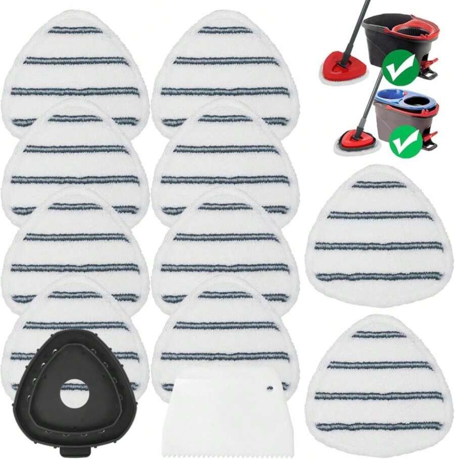 High-PQ Flat Mop Head Replacements, Microfiber Mopping Pads Refills, 10-Pack Spin Mop Pads + 1 Plastic Pad &Amp;1 Scrape For Floor, Wall &Amp; Ceiling Cleaning - Fits EasyWring &Amp; RinseClean Systems - MàuF - Xem 1