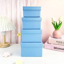 4pcs Square Gift Box Set, Solid Red, Blue, Black, White Simple Style, Bedroom & Living Room Decor, Stackable, DIY, Storage For Small Accessories, Suitable For Valentine's Day, Wedding, Birthday, Party, Holiday, Daily Use - Multicolor - View 13