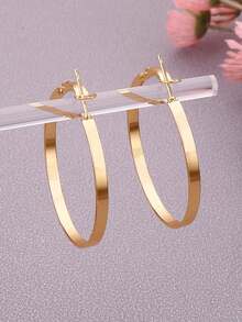 anting hoop minimalis - Yellow Gold - View 5