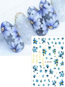 FULL BEAUTY 2片装古铜色蓝色花朵线条美甲贴纸 五瓣花晕染蓝星花 春夏植物优雅婚礼美甲贴片装饰 DIY美甲配件 - 彩色 - 查看 5