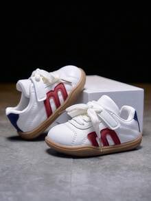 1 Pair Fashionable Baby Shoes, Toddler Soft Sole Casual Sneakers With Hook And Loop Design, Easy On/Off - Red - View 3