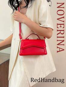 Minimalist Flap Square Bag Neon Red Funky,New Fashion Women Red Solid Color PU Leather Small Square Handbag, Simple And Stylish, Suitable For Going Out, Versatile And With Detachable And Adjustable Shoulder Strap,Vibrant Red Structured Top Handle Crossbody Bag For Women, Modern Wavy Stitch Detail Faux Leather Shoulder Purse With Detachable Strap & Secure Closure, Stylish Statement Handbag For Date Night/Party/Brunch Outfits, Bold Color Compact Satchel, US-Based Fast Delivery - Đỏ - Xem 2