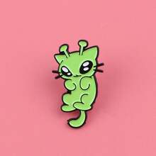 1枚外星猫珐琅胸针 - 可爱徽章，可别在背包和衣服上 - 綠色 - 查看 6