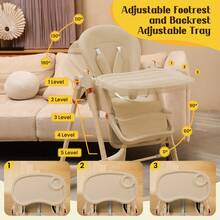 GCCSJ 6-In-1 Foldable Baby High Chair – 5 Height, Locking Wheels, Removable Tray, 5-Point Harness, Soft PU Seat, Space-Saving For Home & Travel – Best Gift - 奶咖棕+萬向輪 - 查看 5