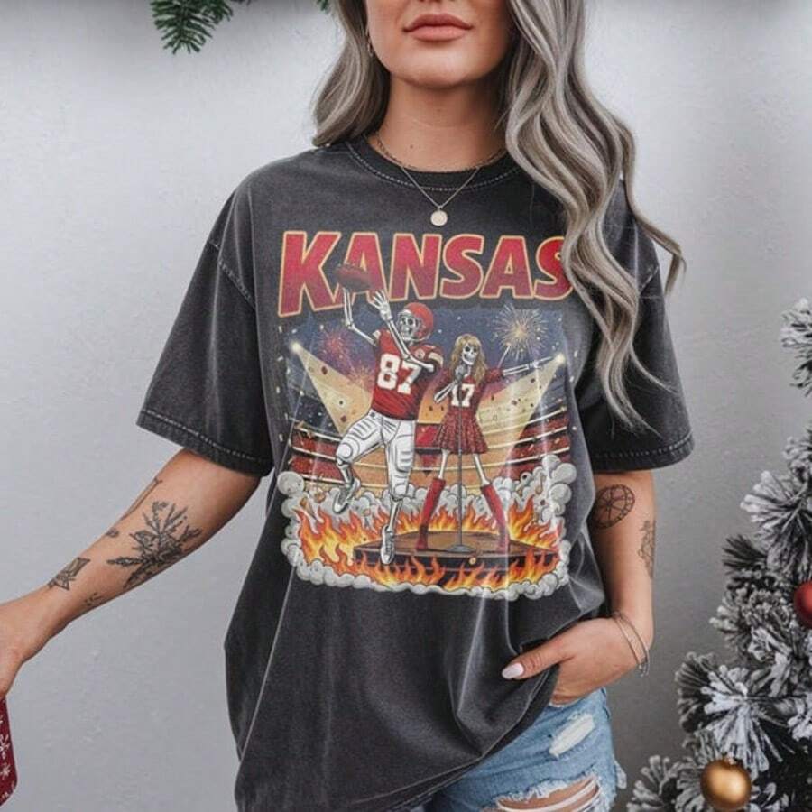 Vintage Kansas City Football T-Shirt, Retro  Graphic Tee, Old School 90s Football Shirt, KC Ga - Black - View 1