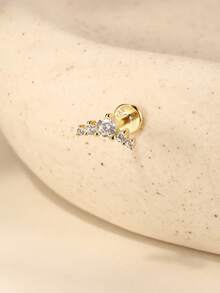 EleRunis 1PC 925 Sterling Silver Climber Push Pin Labret Flat Back Cartilage Helix Piercing Fine Jewelry For Daily Wear Wedding Party Engagement Anniversary Valentine's Day - Gold - View 6