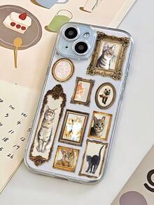 1pc Cute Cat Pattern Shock-Absorbing Airbag TPU Phone Case, Compatible With IPhone 16 Pro Max/16/16 Pro/16 Plus/15/15 Pro Max/15 Pro/11/12/13/14 Pro Max/11 Pro/11 Pro Max/12 Pro/12 Pro Max/13 Pro/13 Pro Max/14 Pro/14 Pro Max, Creative Premium Soft Cover - Multicolor - View 2