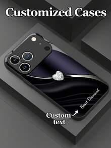 1个可定制文字渐变闪亮爱心水晶设计钢化玻璃手机壳，兼容 17 Pro Max/17 Air/15/16 Pro/14 Plus/13 Pro/12 Pro Max/11/Xs Max/8/7/6 Plus、S24 Ultra/S25 Ultra/A12，时尚商务定制，个性化创意设计，送给女友/闺蜜的最佳礼物 - 黑色 - 查看 5