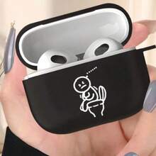 Cartoon Squatting Line Design Protective Case Compatible With Apple Wireless Earphone Charging Case, Scratch-Resistant And Shockproof Black Cover - Black - View 12