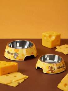 TOM & JERRY X PETSIN Modern Style Dual-Layer Pet Food Dish, Combines Stainless Steel And Sleek Melamine, Non-Skid Easy Clean Design - Multicolor - View 1