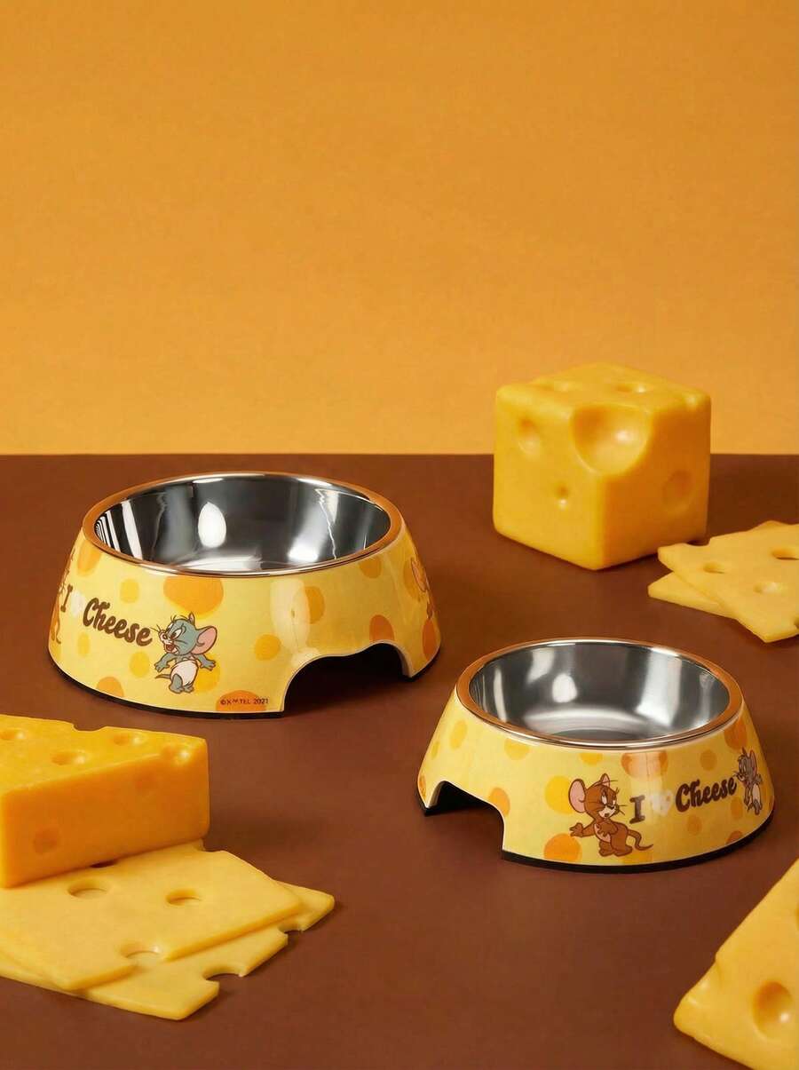 TOM & JERRY X PETSIN Modern Style Dual-Layer Pet Food Dish, Combines Stainless Steel And Sleek Melamine, Non-Skid Easy Clean Design - Multicolor - View 1