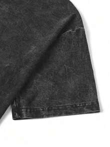 Men's Printed Pattern Washed T-Shirt - Casual Loose Summer T-Shirt With Star And Flame Design, Adult Brown 100% Pure Cotton Round Neck Shirt, Breathable T-Shirt | Avant-Garde Casual Wear | 100% Pure Cotton Printed T-Shirt - Black - View 8