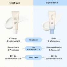 Beauty Of Joseon Relief Sun Aqua-Fresh Rice + B5 SPF50+ PA++++ Sunscreens 1.69oz/50ml Refreshing Lightweight Hydrating, UV Sun Protection, Girlfriend Wife Mom Friend Birthday Gift, Best Selling Sunscreen, Summer Essential, Outdoor Necessary, Summer Vacation,  Good For Oil Skin, For All Skin Type, Korean Sunscreen, K-Beauty, Kbeauty, - 白色 - 查看 3