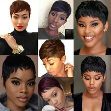 Human Hair Black Pixie Cut Wig For Women - 6" Straight Bob Style, Heat Resistant , 150% Density - Natural Black - View 5