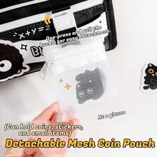 Large Capacity Pencil Case With Detachable Coin Purse - Kawaii Black Cat & Carbon Buddy Cartoon Design,Office & Daily Use - Wallet Pencil Case - View 5