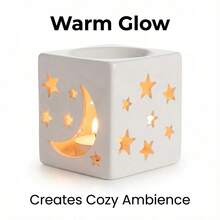 Ramadan Theme Hollow Moon & Star Ceramic Aroma Diffuser Candle Warmer Oil Lamp, Suitable For Eid Al-Fitr Home Decor [Candle Not Included] - Square Star and Moon Aroma Burner - View 6