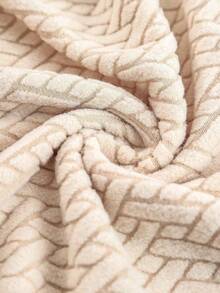 1pc Striped Jacquard Sofa Cover And 1pc Matching Cushion Cover, Geometric Jacquard Plush High Elasticity Full Coverage Sofa Slipcover, Machine Washable, Dust-Proof, Home Decor Sofa Protector - Beige - View 6