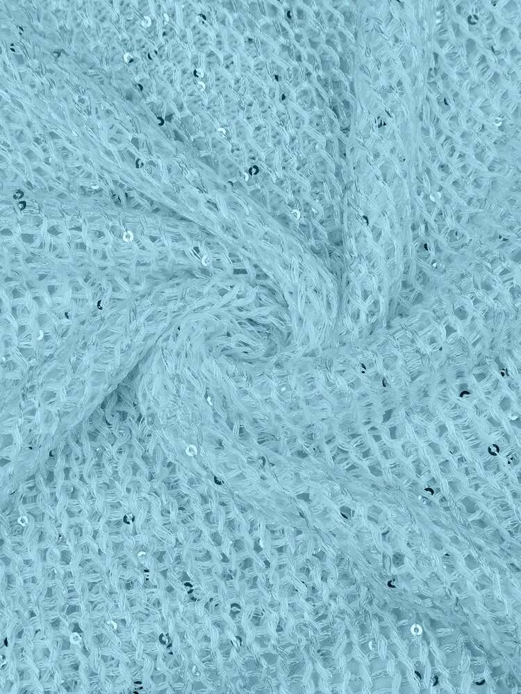 Yuwenier Roupa De Praia Solta com Decote Profundo, Vazada e Transparente, com Crochê Brilhante, Manga Morcego de Ajuste Folgado, Ideal para Festas, Halloween e Ocasiões Especiais - Azul - Visão 7