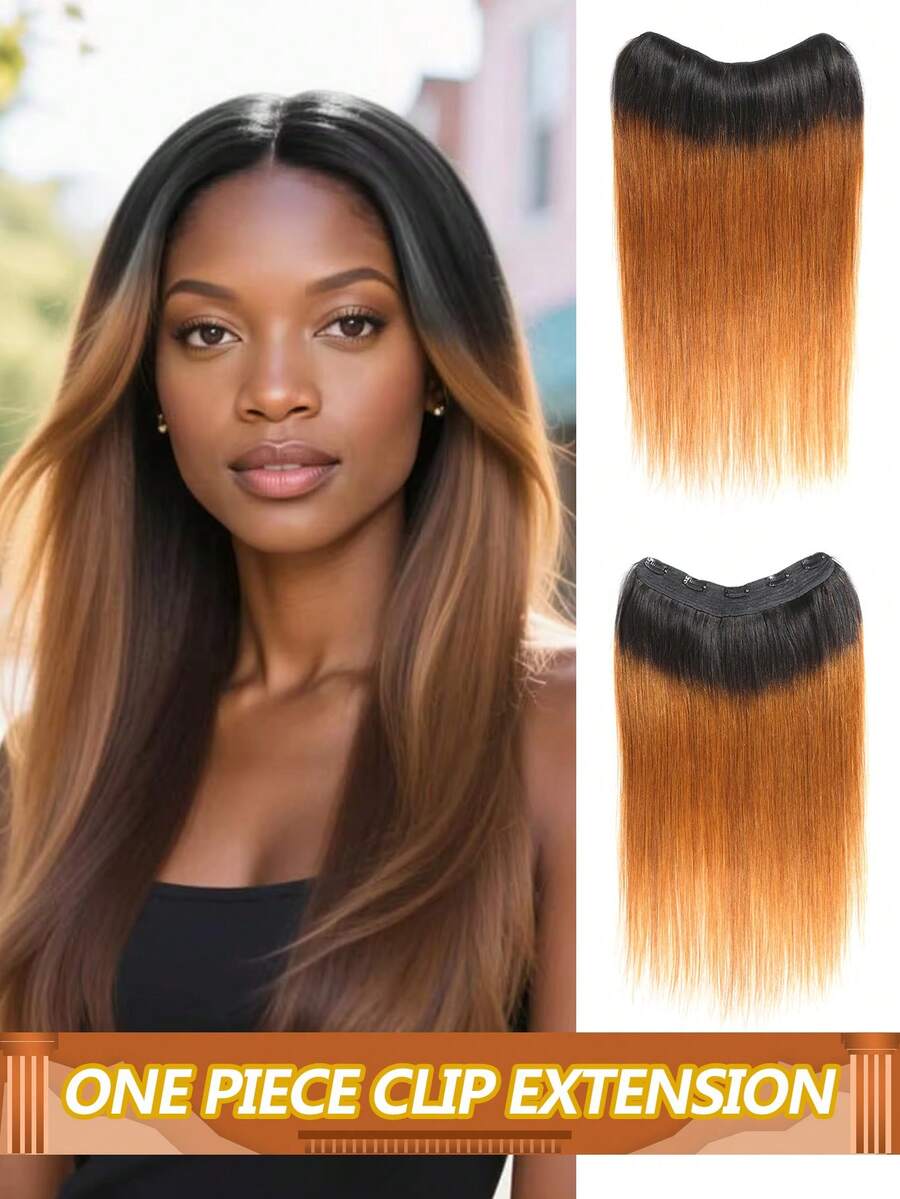 V-Shaped Hairpiece Clip In Human Hair Extensions Full Head Straight Invisible Wire Hair Extensions For Women T1B/30 - S1/30 - View 1