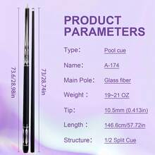 10.5mm Premium Black & Purple Billiard Cue - 146.61 Cm, Made Of Graphite And Carbon Composite Material, High-Quality Non-Slip Sweat-Resistant Leather Grip, Accurate Hitting, Lightweight, 19-21OZ - Ideal As A Perfect Gift - 174 Purple Tip Small Head Stick - View 3