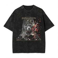 Clair Obscur Expedition 33 T Shirts Hip Hop Washed Cotton Oversize T-Shirt Novelty For Men Women Tops Streetwear Printed Tees - 黑色 - 查看 1