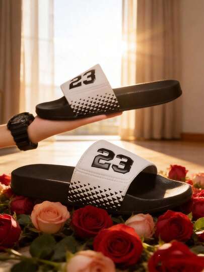 青少年家居拖鞋、学生男孩女孩校园室内浴室拖鞋、泳池拖鞋、户外沙滩拖鞋、柔软舒适防滑鞋底、轻便柔软舒适拖鞋、一脚蹬凉鞋、幸运数字 23