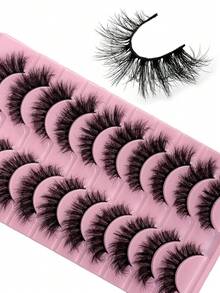 Hinarin 10对假睫毛，蓬松纤长3D仿貂毛假睫毛，交叉猫眼款，自然黑色睫毛带，可重复使用，浓密纤长，狐狸眼款，凌乱感假睫毛，旅行必备化妆工具 - 濃密款 - 查看 8